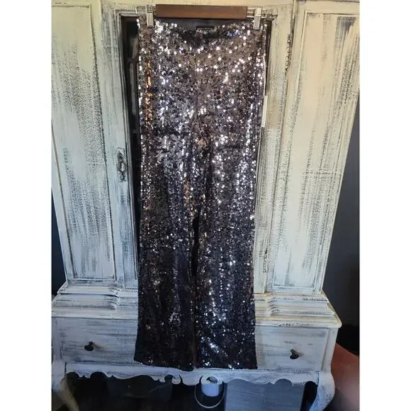 NWT Good American Gray Silver Sequin Wide-Leg Pants - Small - Picture 7 of 7